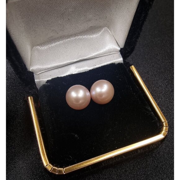 Mid-Century 14K Gold Pearl Stud Earrings - Picture 3 of 6